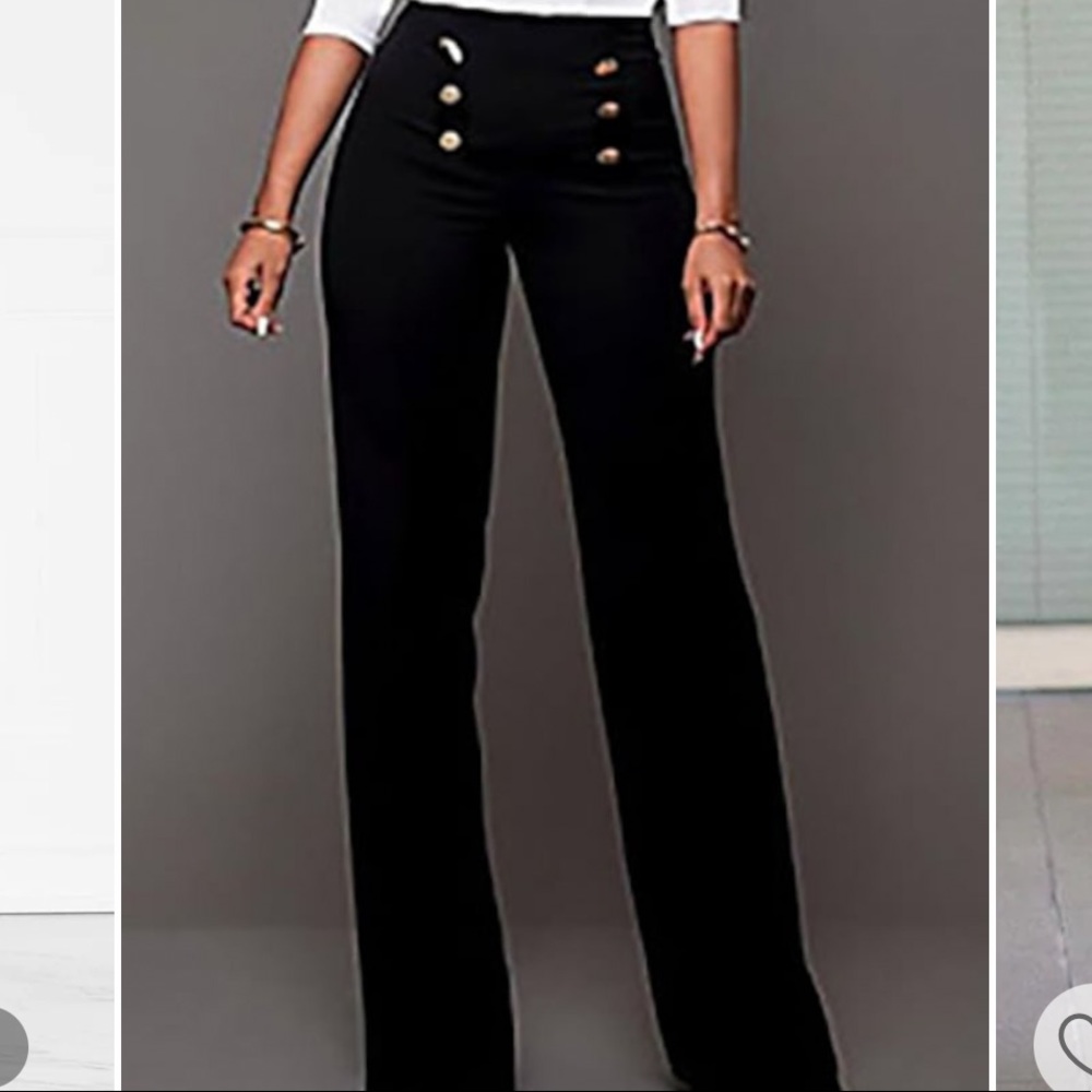NWT ANNE KLEIN High Rise Black Trousers/Pants with gold front Buttons